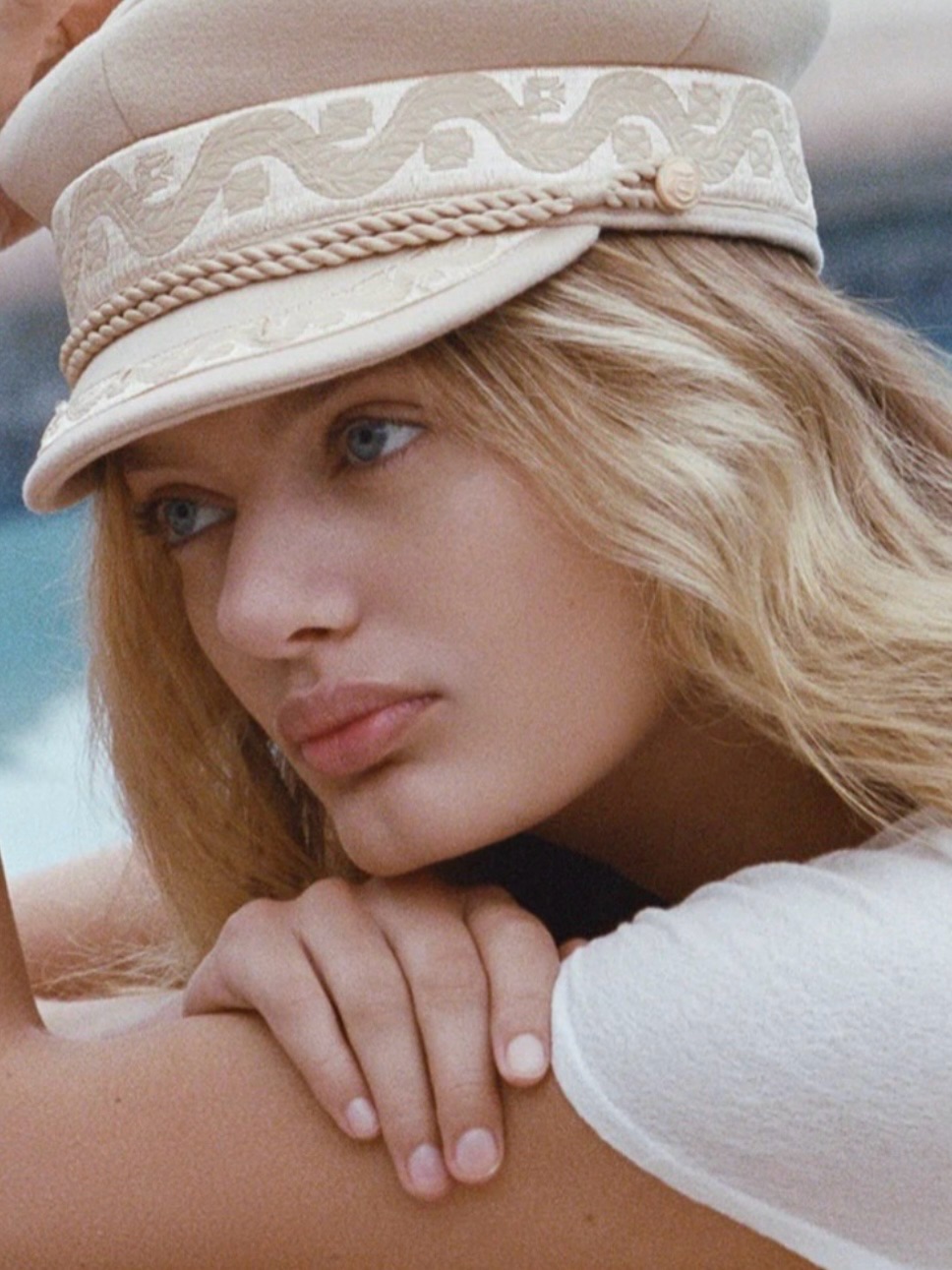 Lack Of Color Cream Embroidered Baker Boy Cap